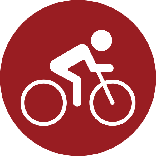 Radfahrende Person in einem roten Kreis